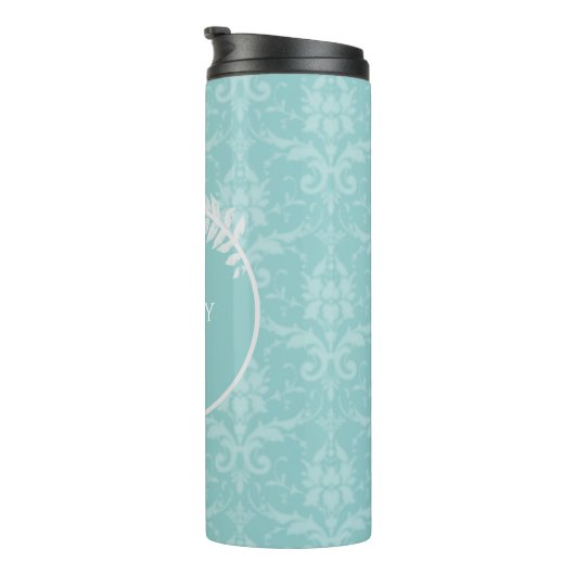 ティール(緑がかった色)エレガントダマスクパーソナライズされたサーマルタンブラー タンブラー (回転右)