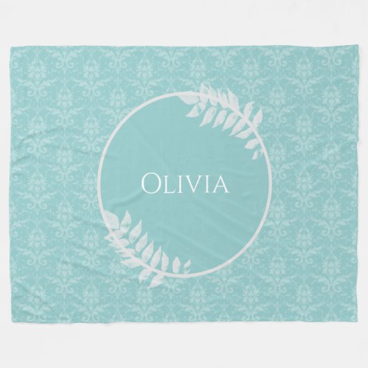 ティール(緑がかった色)エレガントダマスクパーソナライズされたフリースブランケット フリースブランケット (正面(横))