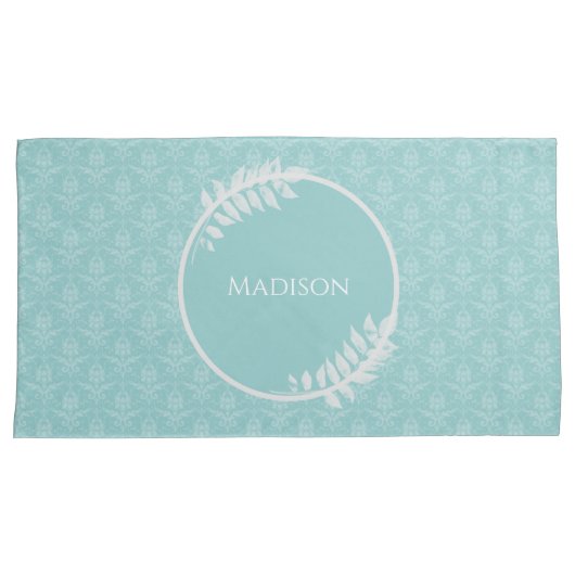 ティール(緑がかった色)エレガントダマスク枕ケース 枕カバー (正面右)