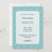 ティール（緑がかった色）エレガントダマスク誕生日ティーパーティー 招待状 (裏面)