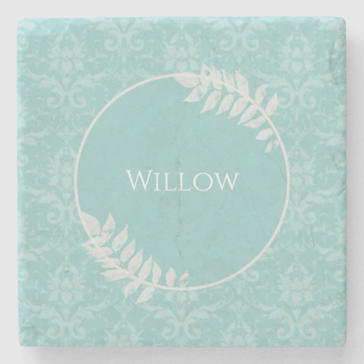 ティール(緑がかった色)エレガントダマススパーソナライズされたストーンコースター ストーンコースター (正面)