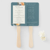 ティール(緑がかった色)エレガントテラコッタネイビーボホフローラプログラム ハンドファン (正面&裏面)