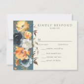 ティール（緑がかった色）エレガントテラコッタネイビーボホフローラ 出欠カード (正面)