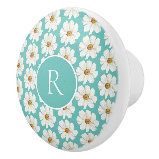 ティール(緑がかった色)エレガントデイジーパターンモノグラムセラミックノブ セラミックノブ (右)