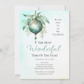 ティール（緑がかった色）エレガントバウブルムーンベストワンダフルタイムイヤーパーティー 招待状 (正面)
