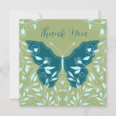 ティール(緑がかった色)エレガントバタフライアクアつる植物ありがとう ノートカード (正面)