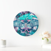 ティール(緑がかった色)エレガントバタフライクローズアップ |壁時計 ラージ壁時計 (ホーム)