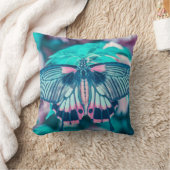 ティール(緑がかった色)エレガントバタフライクローズアップ |装飾用クッション クッション (ブランケット)
