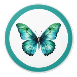 ティール(緑がかった色)エレガントバタフライターコイズブルードロワノブ セラミックノブ