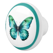 ティール(緑がかった色)エレガントバタフライターコイズブルードロワノブ セラミックノブ (右)