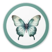 ティール（緑がかった色）エレガントバタフライターコイズブルードロワノブ セラミックノブ (正面)