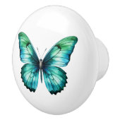 ティール（緑がかった色）エレガントバタフライターコイズブルードロワノブ セラミックノブ (右)