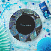 ティール（緑がかった色）エレガントバタフライパターン紙プレート ペーパープレート (パーティー)