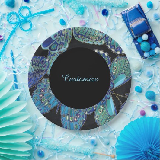 ティール（緑がかった色）エレガントバタフライパターン紙プレート ペーパープレート (パーティー)