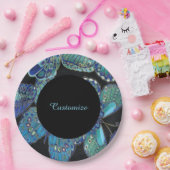 ティール（緑がかった色）エレガントバタフライパターン紙プレート ペーパープレート (パーティー)