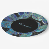 ティール（緑がかった色）エレガントバタフライパターン紙プレート ペーパープレート (アングル)