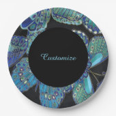 ティール（緑がかった色）エレガントバタフライパターン紙プレート ペーパープレート (正面)