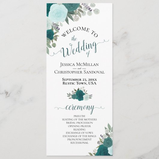 ティール（緑がかった色）エレガントバラボホウォーター色フローラ結婚ズ プログラム (正面)