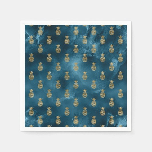 ティール（緑がかった色）エレガントパイナップルサテかわいらしン スタンダードカクテルナプキン (正面)