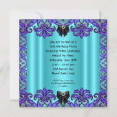 ティール(緑がかった色)エレガントパープルブラックレースバースデーパーティー 招待状 (裏面)