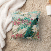 ティール（緑がかった色）エレガントピンクホワイトピーコックフローラ クッション (ブランケット)