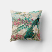 ティール（緑がかった色）エレガントピンクホワイトピーコックフローラ クッション (裏面)