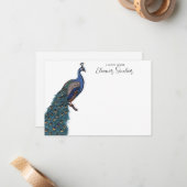 ティール(緑がかった色)エレガントピーコックイラストレーション ノートカード (正面/裏面インサイチュ)