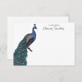 ティール(緑がかった色)エレガントピーコックイラストレーション ノートカード (正面/裏面)