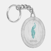 ティール(緑がかった色)エレガントピーコックキパーソナライズされたーチェーン キーホルダー (正面左)