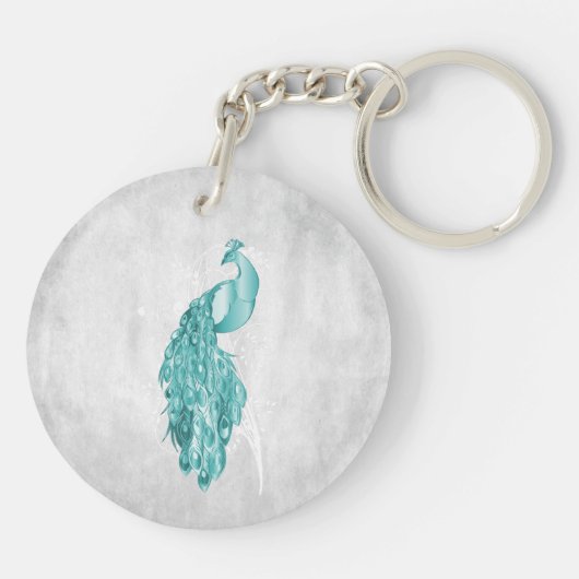 ティール(緑がかった色)エレガントピーコックキパーソナライズされたーチェーン キーホルダー (裏面)