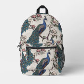 ティール(緑がかった色)エレガントピーコックス&マグノリアフラワーズアイボリー プリントバックパック (正面)