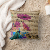 ティール（緑がかった色）エレガントピーコックパープルフローラシート音楽 クッション (ブランケット)