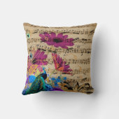 ティール（緑がかった色）エレガントピーコックパープルフローラシート音楽 クッション (裏面)