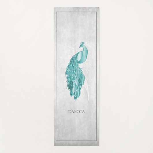 ティール（緑がかった色）エレガントピーコックヨガマット ヨガマット (正面)