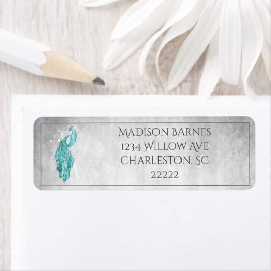 ティール(緑がかった色)エレガントピーコックラベル ラベル (インサイチュ)