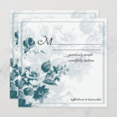 ティール（緑がかった色）エレガントフラワーウェディングRSVPカード 招待状 (正面/裏面)