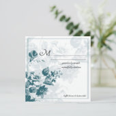 ティール（緑がかった色）エレガントフラワーウェディングRSVPカード 招待状 (スタンド正面)