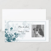 ティール（緑がかった色）エレガントフラワー結婚ズの写真カード セーブザデート (正面/裏面)