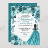 ティール（緑がかった色）エレガントフローラキンセアニェラ 招待状 (正面/裏面)