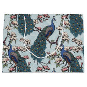 ティール(緑がかった色)エレガントフローラピーコックとマグノリアの花 ラージペーパーバッグ (正面)