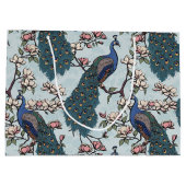 ティール(緑がかった色)エレガントフローラピーコックとマグノリアの花 ラージペーパーバッグ (裏面)