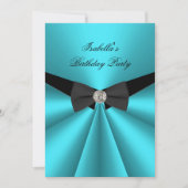 ティール(緑がかった色)エレガントブラックボウタイバースデーパーティーダイヤモンド 招待状 (正面)