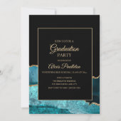 ティール(緑がかった色)エレガントブラック金ゴールド大理石瑪瑙の卒業 招待状 (正面)