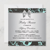 ティール（緑がかった色）エレガントブルーとグレーのベビーシャワー 招待状 (裏面)