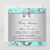 ティール（緑がかった色）エレガントブルーとグレーのベビーシャワー 招待状 (裏面)