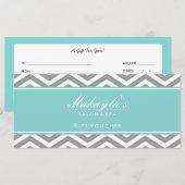 ティール（緑がかった色）エレガントブルーとグレーシェブロンのギフト券 (正面/裏面)