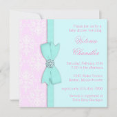 ティール（緑がかった色）エレガントブルーとピンクのベビーガールシャワー 招待状 (正面)