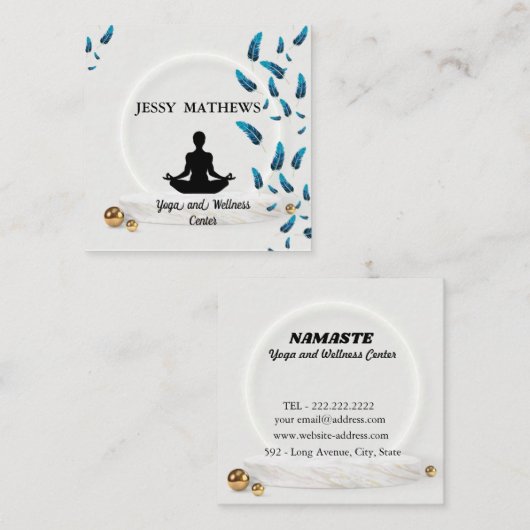 ティール（緑がかった色）エレガントブルーの禅定ヨガポーズ スクエア名刺 (正面/裏面)