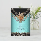 ティール（緑がかった色）エレガントブルーカラメル金ゴールド誕生日パーティー 招待状 (スタンド正面)