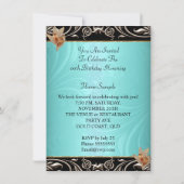 ティール（緑がかった色）エレガントブルーカラメル金ゴールド誕生日パーティー 招待状 (裏面)